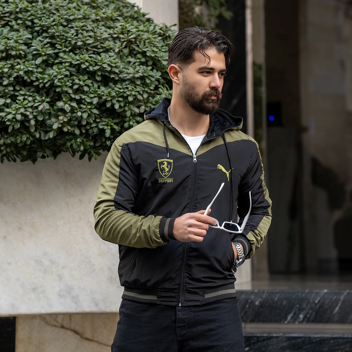 کاپشن مشکی سبز مردانه مدل Ferrari