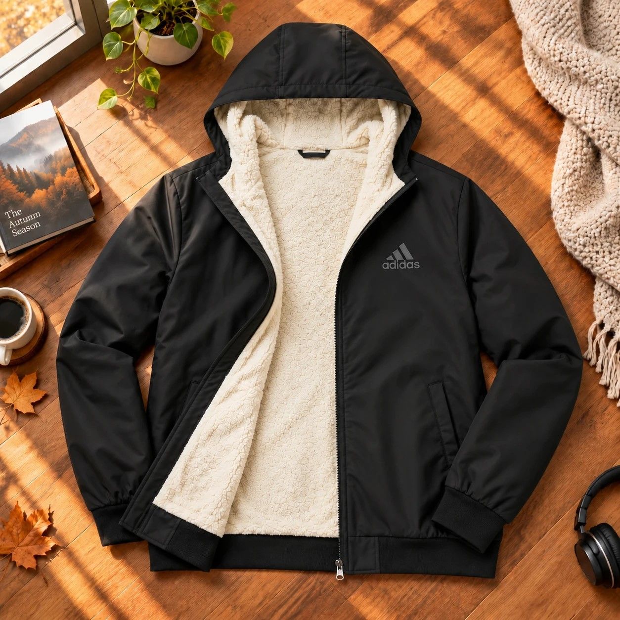 سوییشرت مردانه مشکی داخل تمام خز مدل adidas-مشکی