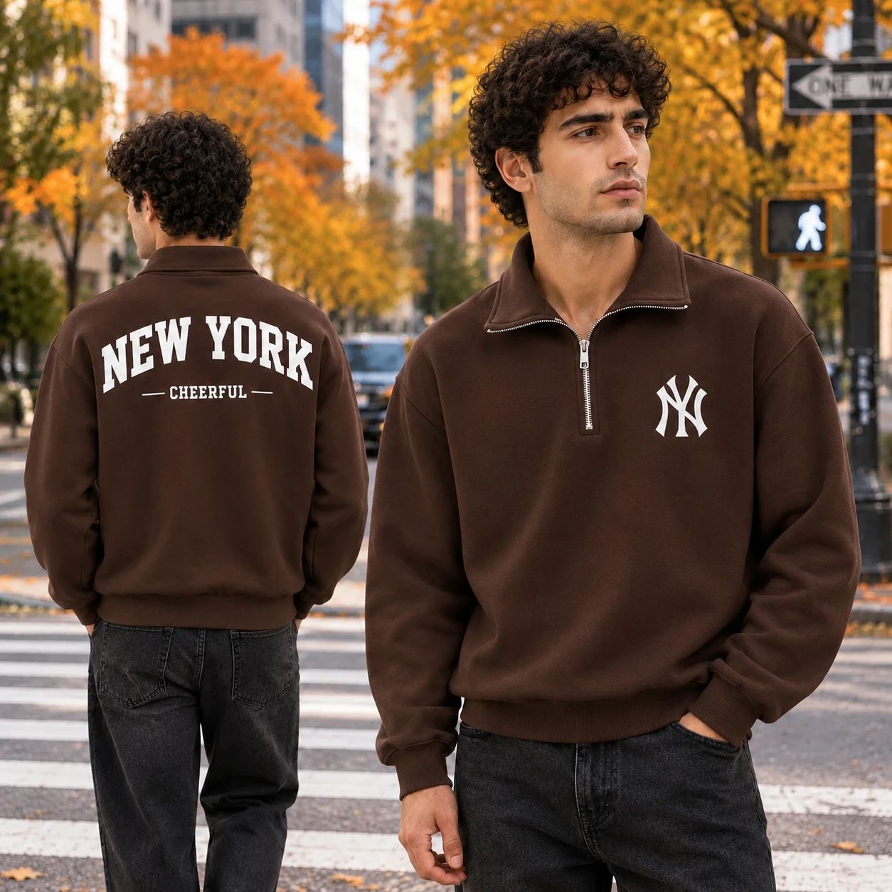 دورس نیم زیپ مردانه مدل NY-قهوه ای