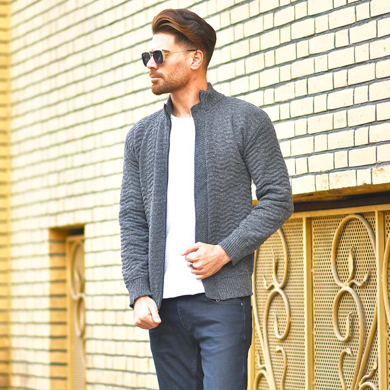 سوئیشرت بافت طوسی مردانه مدل Jenly