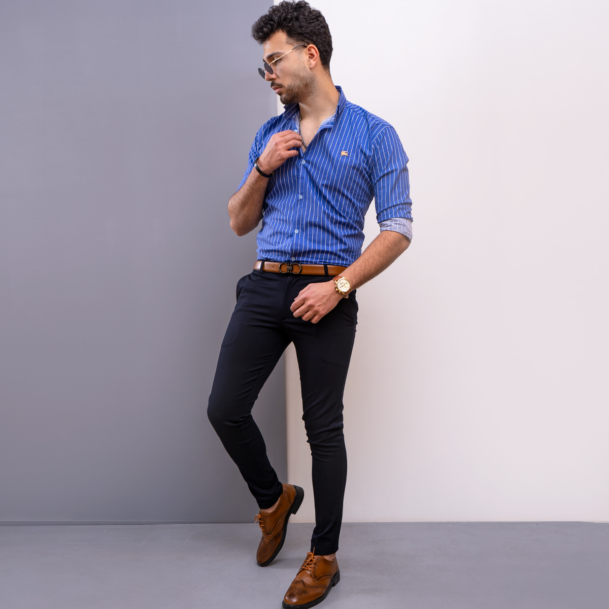 پيراهن مردانه رنگ آبي مدل Nelson