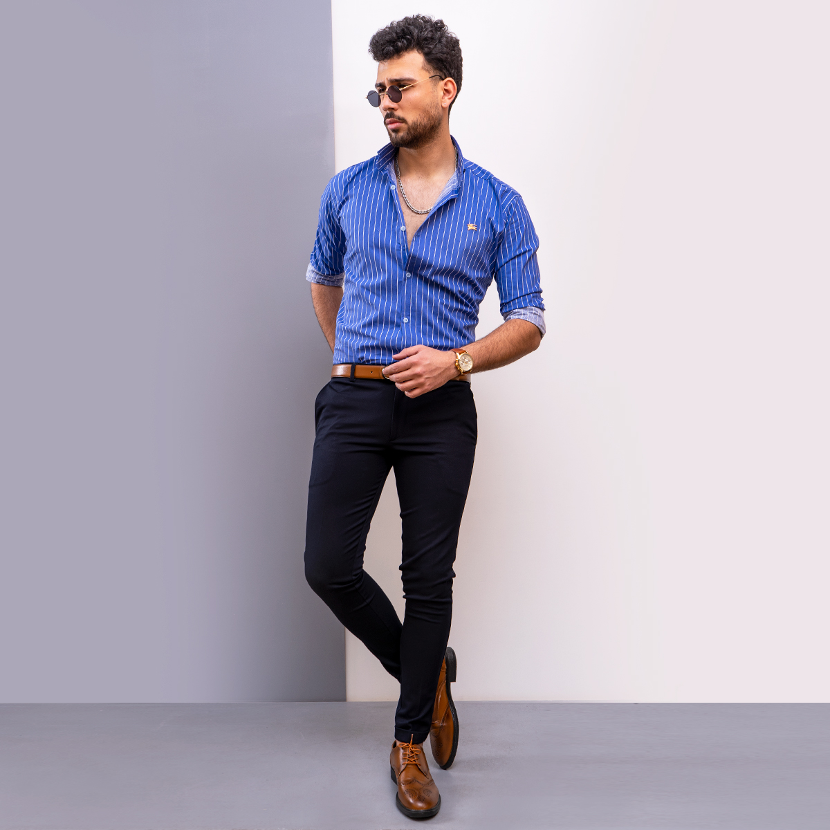 پيراهن مردانه رنگ آبي مدل Nelson