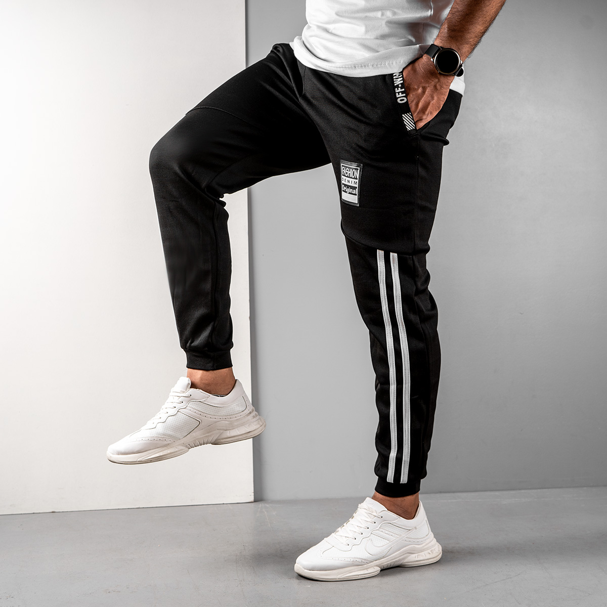 شلوار اسلش مردانه مشکی سفید مدل G52(T)