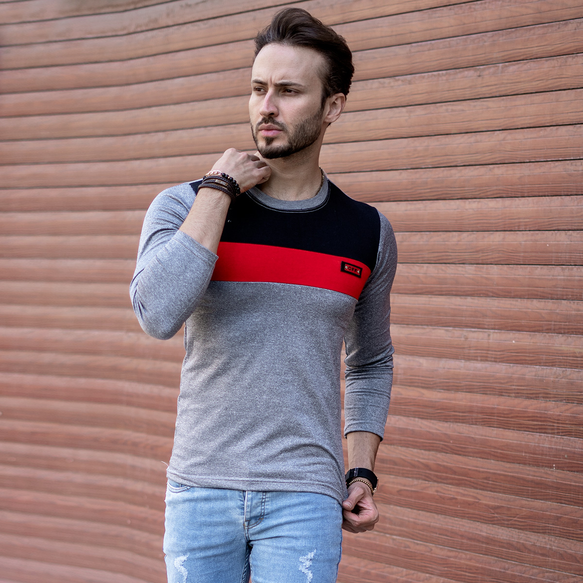 تیشرت پاییزه دوتیکه مشکی قرمز مدل Farhod