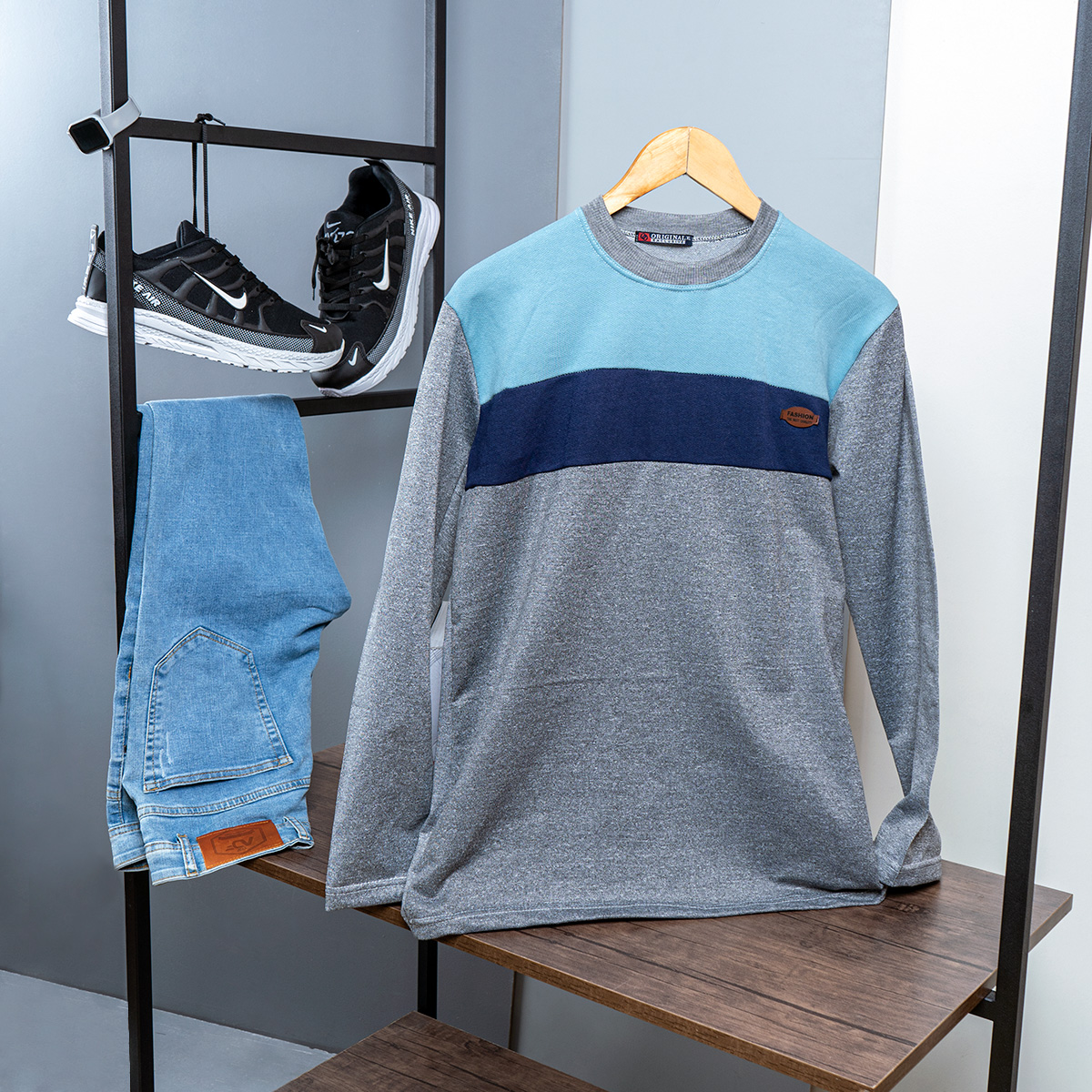 تیشرت پاییزه دوتیکه آبی سرمه ای مدل farhod