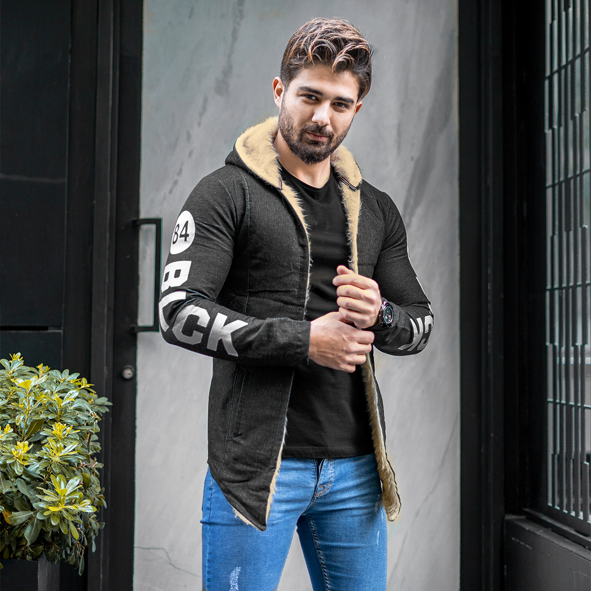 شنل مردانه خزدار ذغالی مدل Armano