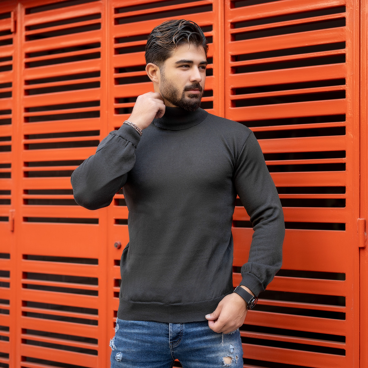 پلیور یقه اسکی قهوه ای(T) مردانه مدلborin