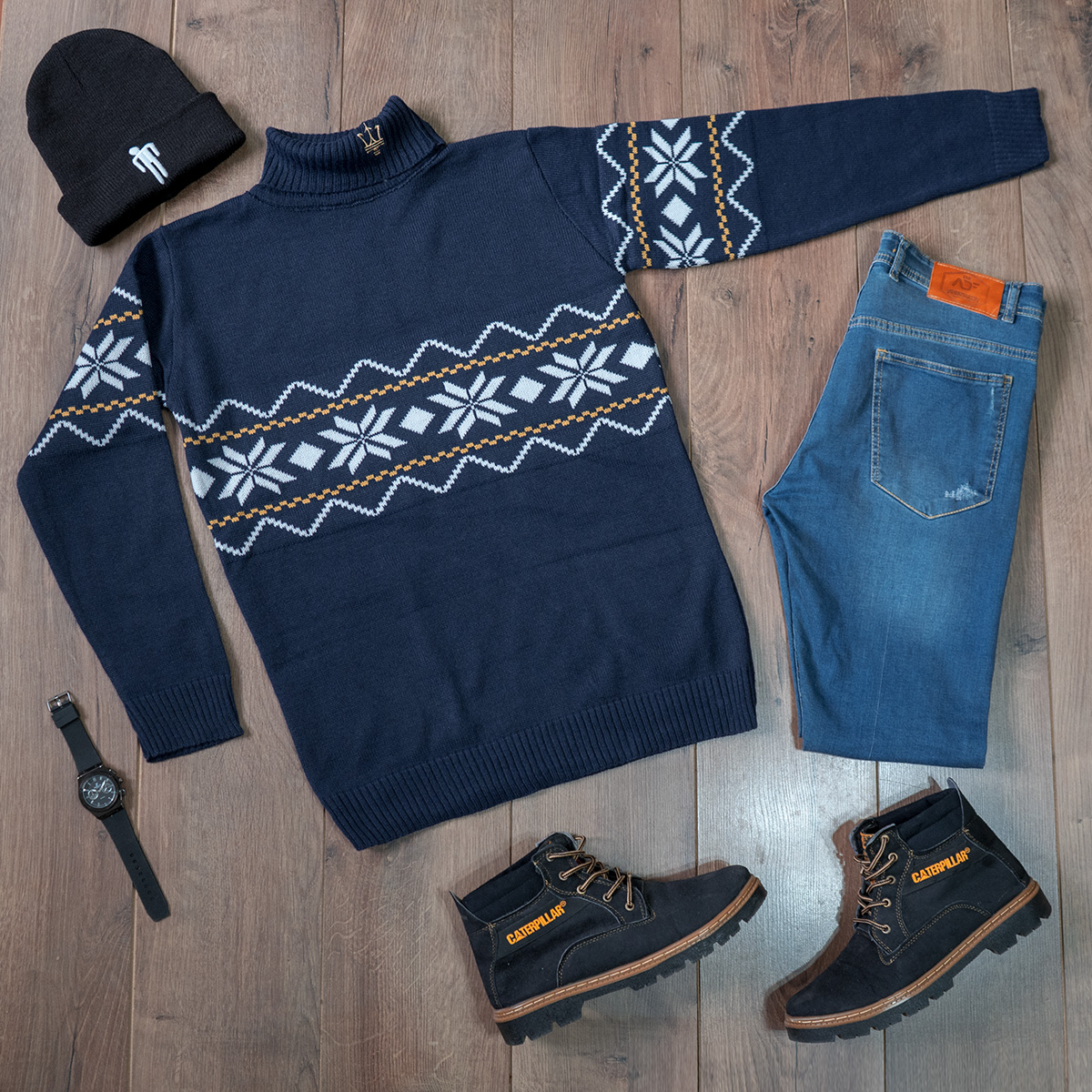 یقه اسکی سرمه ای حاشیه زرد مدل Arja