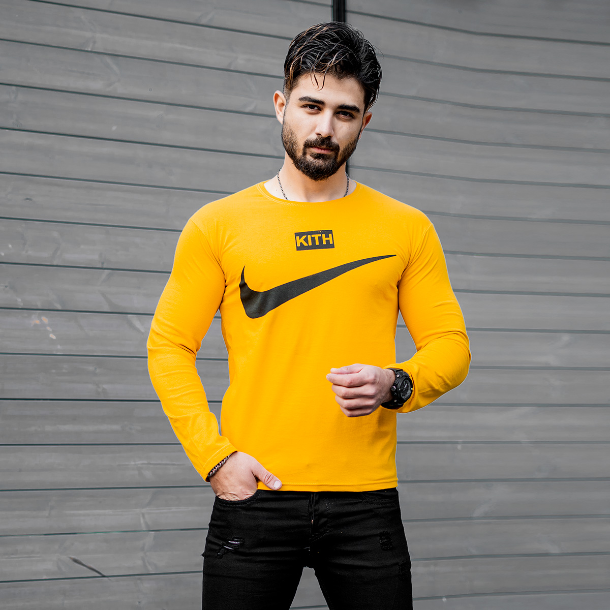 تیشرت آستین بلندمردانه Nike زرد مدل A77