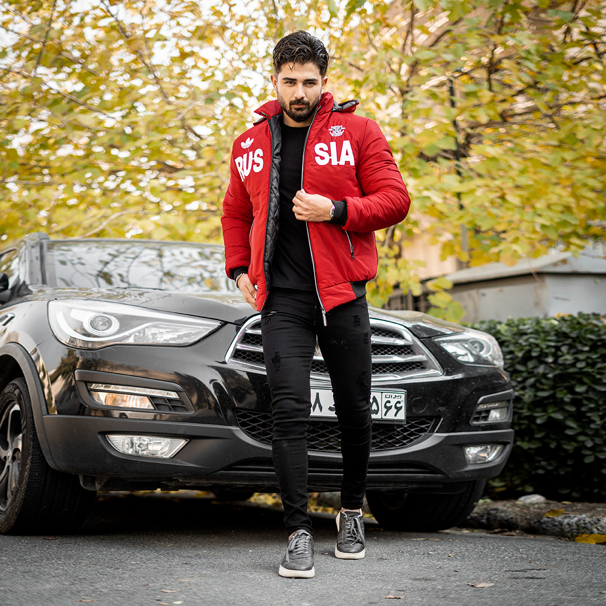 کاپشن مردانه قرمز مدل Russia