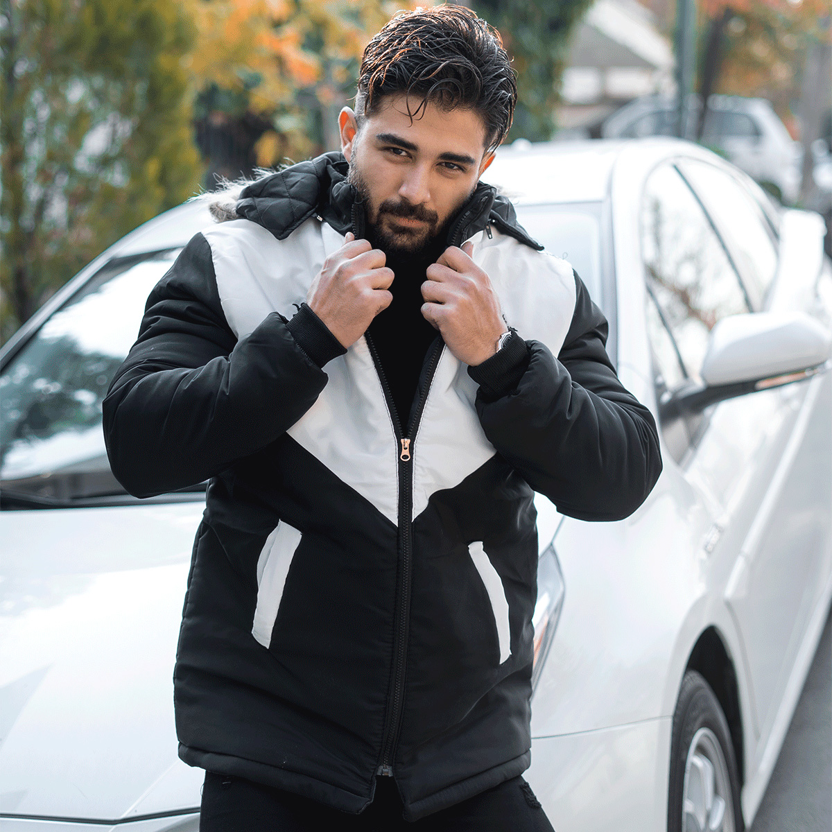 کاپشن مردانه مشکی سفید مدل Arin