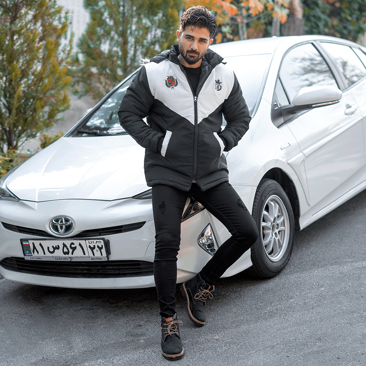 کاپشن مردانه مشکی سفید مدل Arin