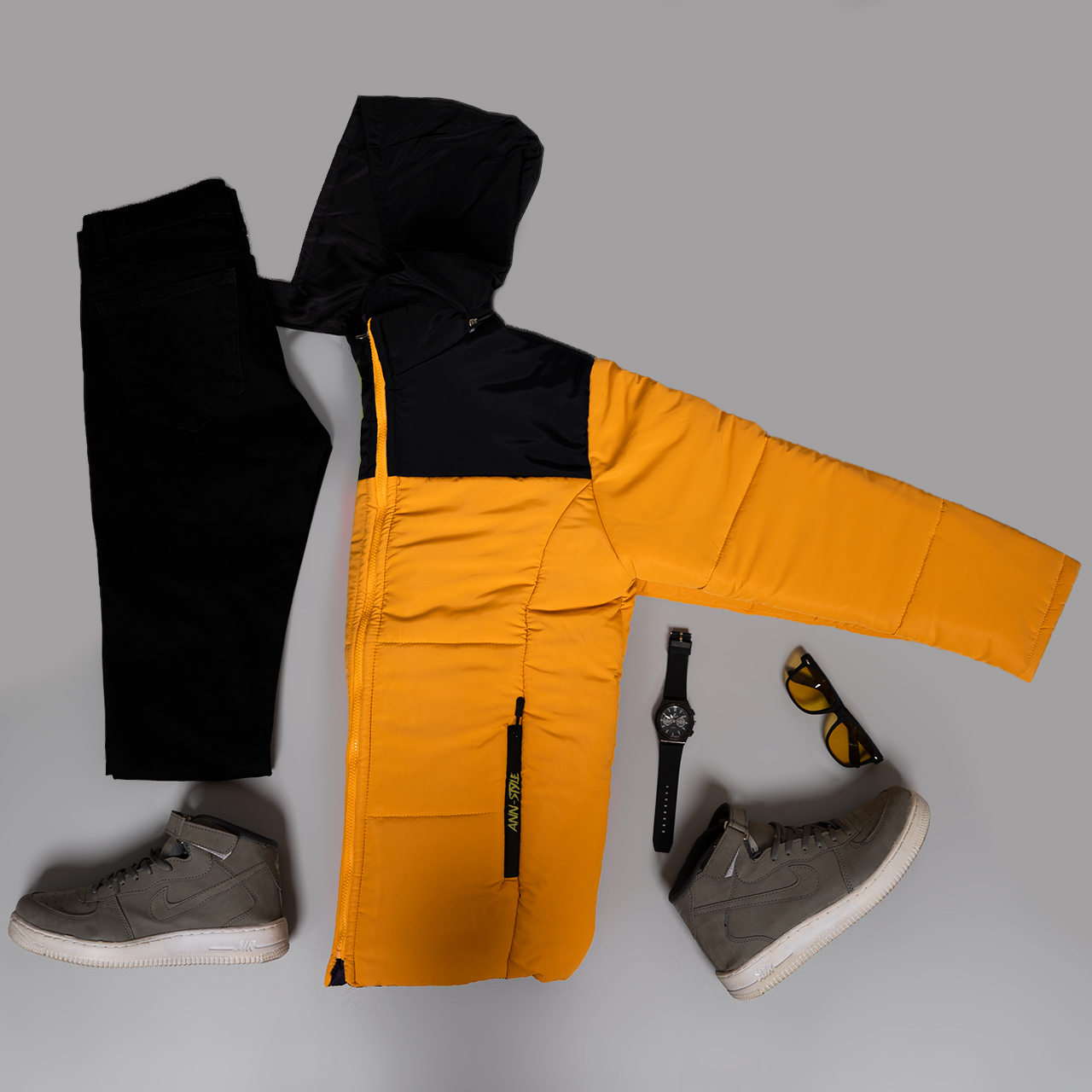 کاپشن دورنگ سرمه ای زرد مردانه مدلAidin