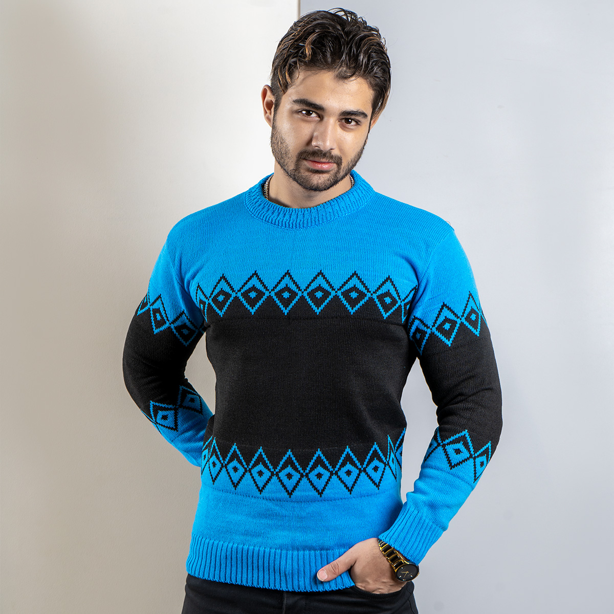 پلیور مردانه آبی مشکی(T) مدل roter