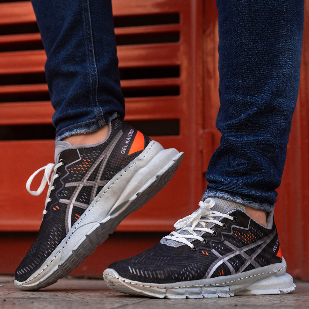 کفش مردانه اسیکس سرمه ای نارنجی مدل dahak