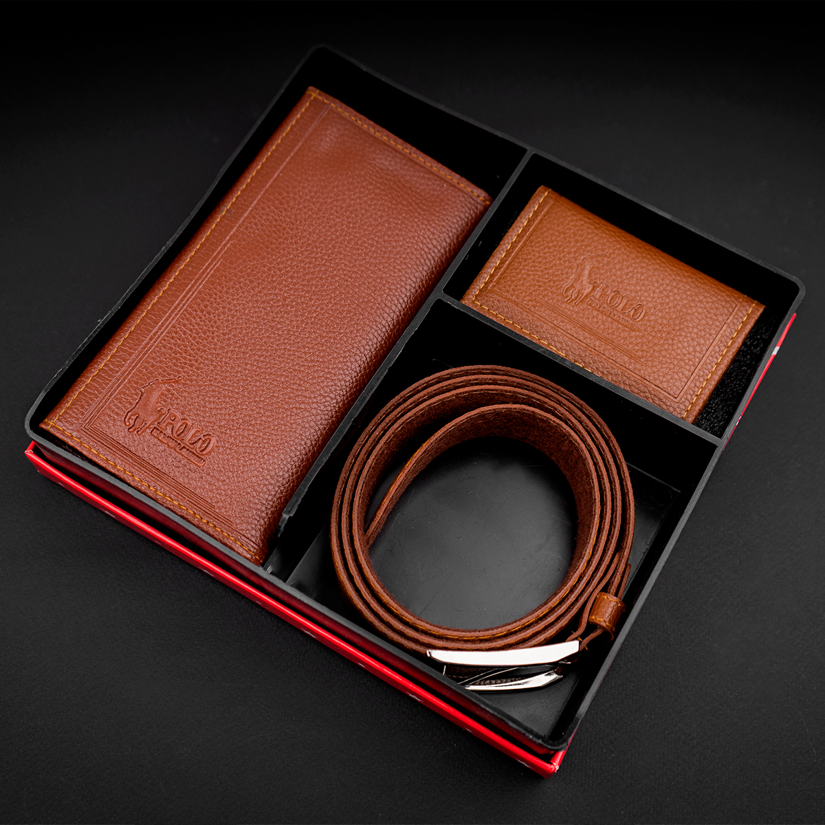 ست کیف و کمربند قهوه ای مدل M101