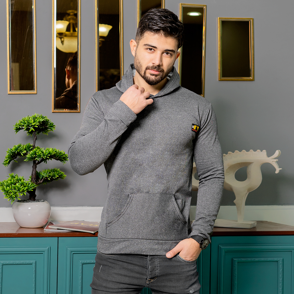 هودی مردانه ذغالی مدل Rashed