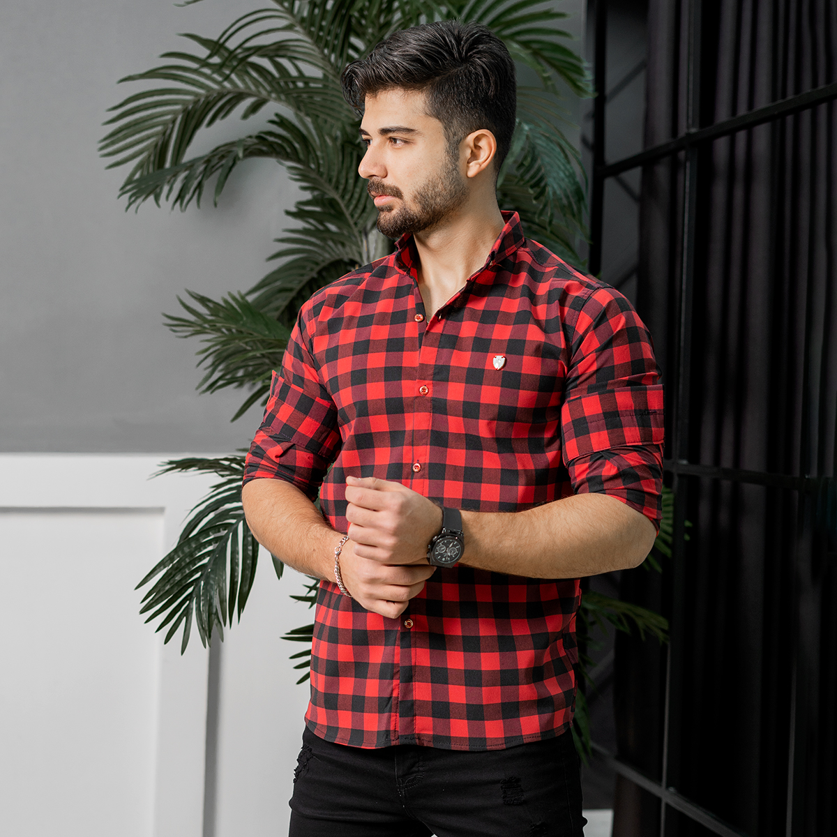 پیراهن چهارخانه قرمزمدل Joyan