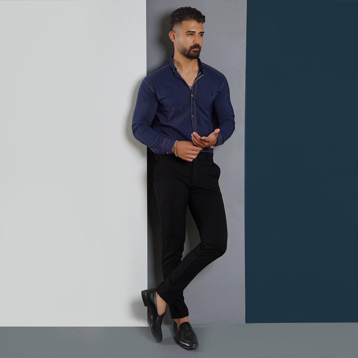 پیراهن مردانه سرمه ای مدل VQ