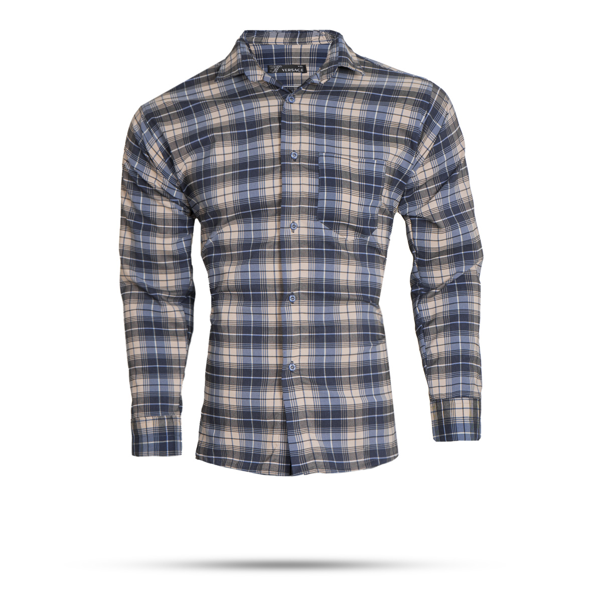 پیراهن چهارخانه کرم سرمه ای مردانه مدلDivan