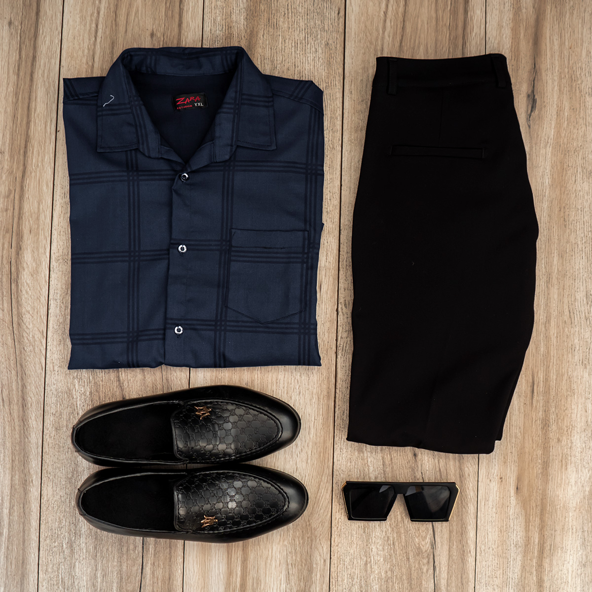 پیراهن مردانه چهارخونه سرمه ای مدل Ravin