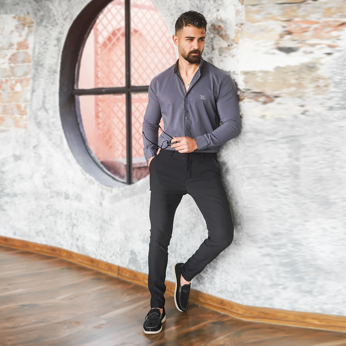 پیراهن مردانه طوسی تیره مدل VQ