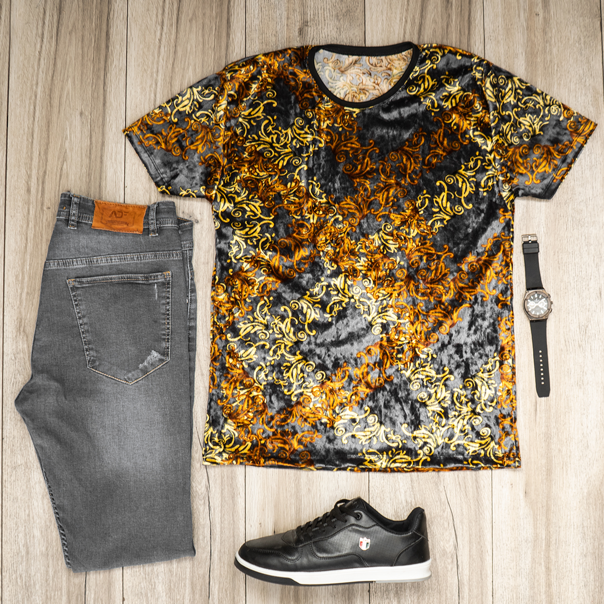 تیشرت مخمل مردانه طوسی مدل malek