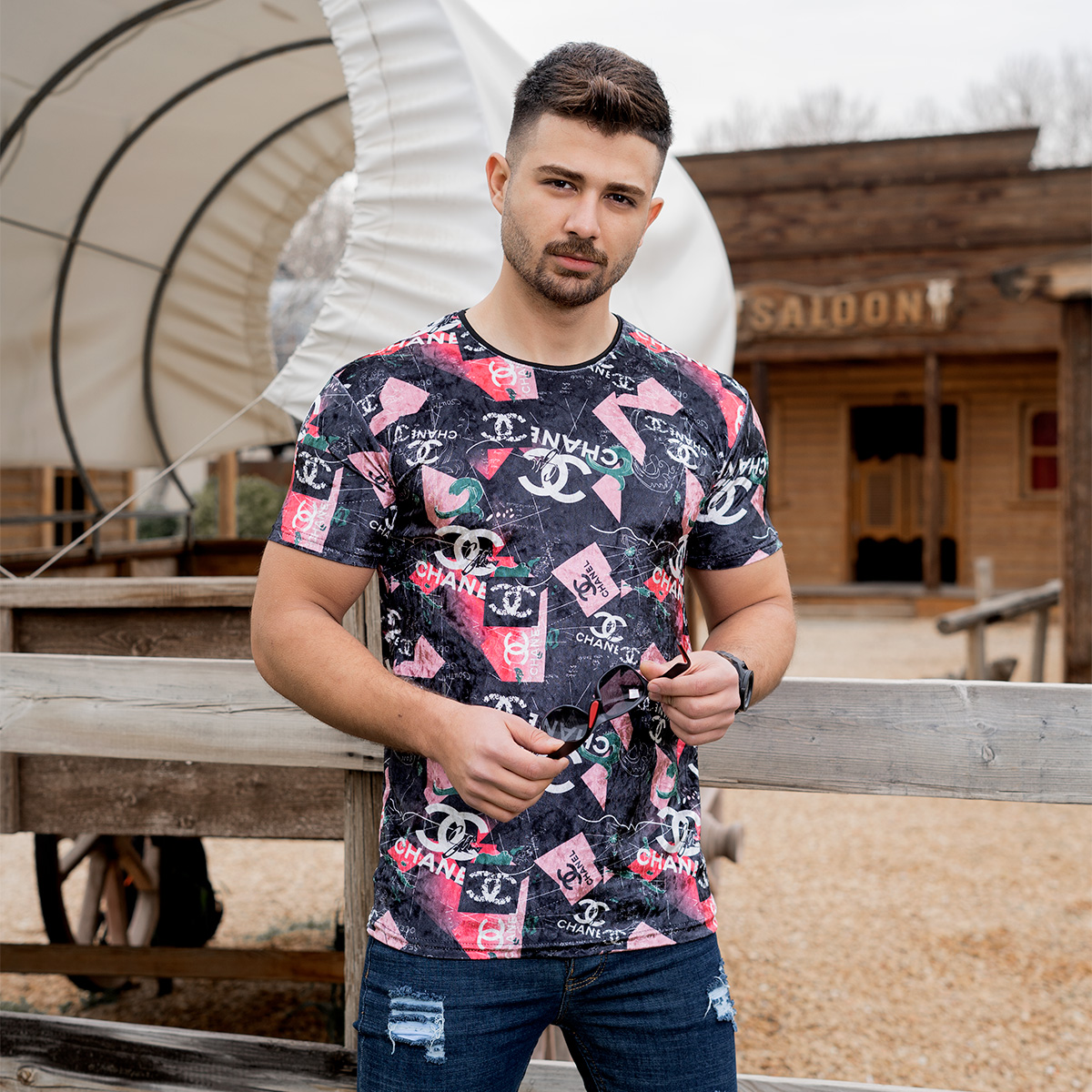 تیشرت مخمل مردانه مدل Chanel