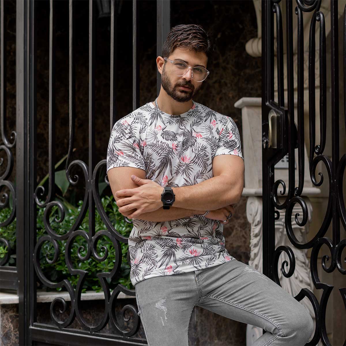 تیشرت هاوایی مردانه طرح برگ مدل Ermi