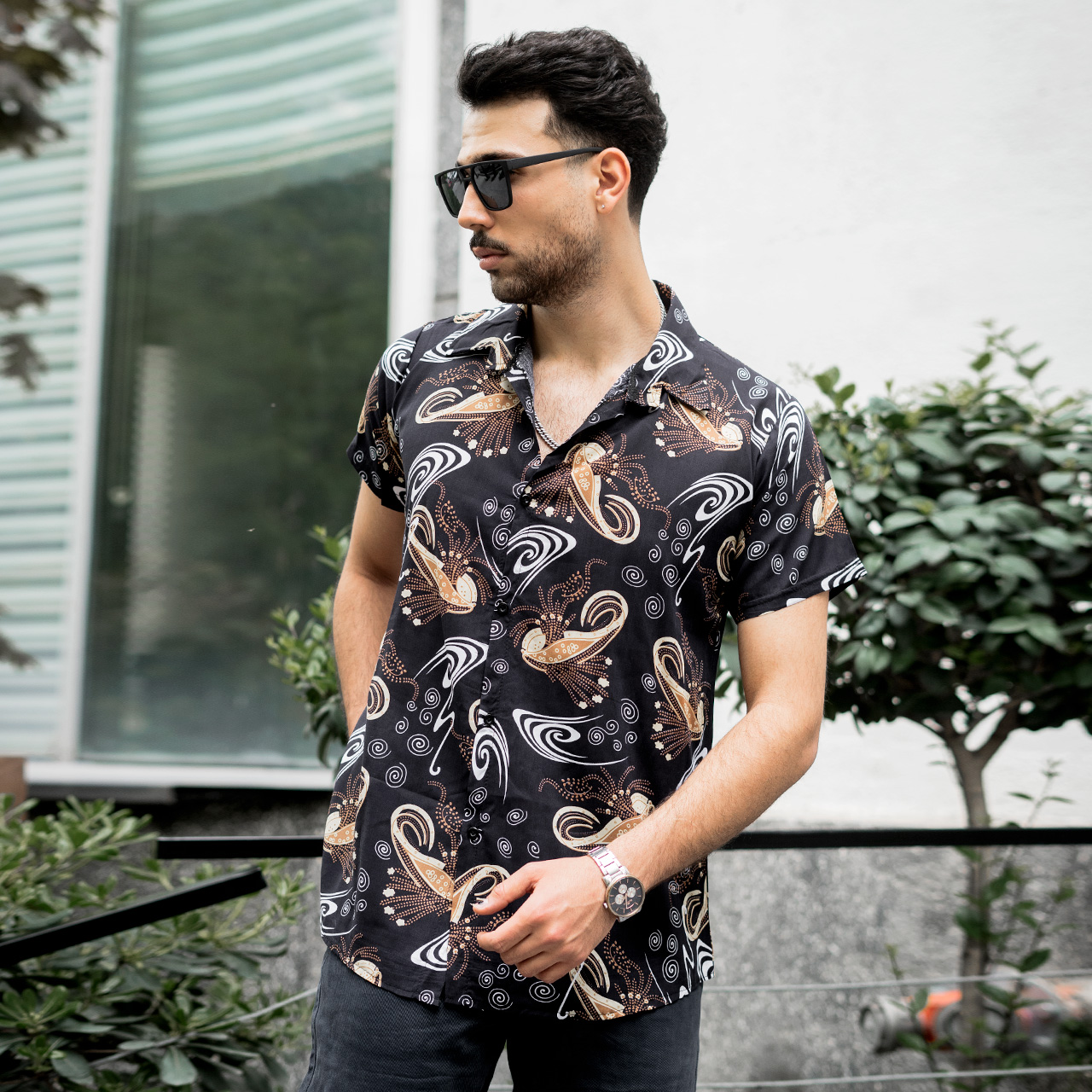 پیراهن سرمه ای گل زنبوری مدل 55