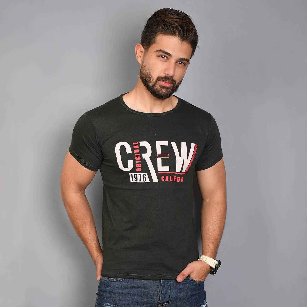 تیشرت مردانه سبز(T) مدل Crew