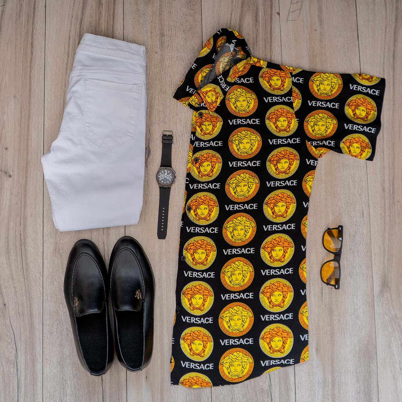 پیراهن هاوایی مردانه ورساچه زرد مدل P13