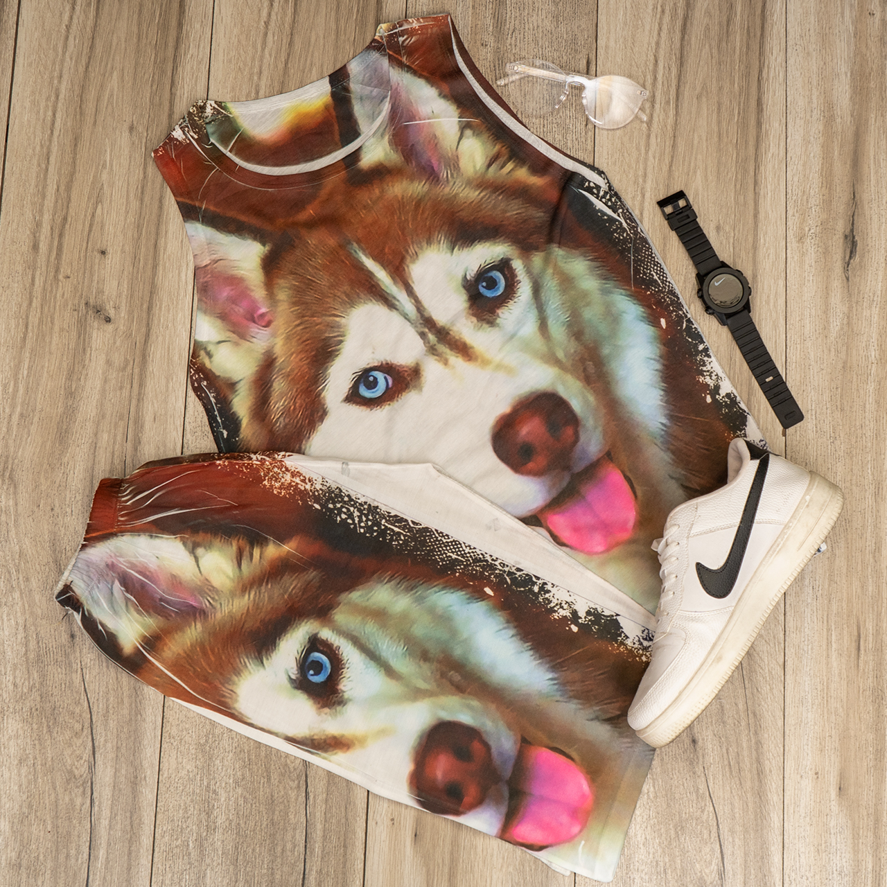 ست رکابی شلوارک قهوه ای مردانه مدل Husky