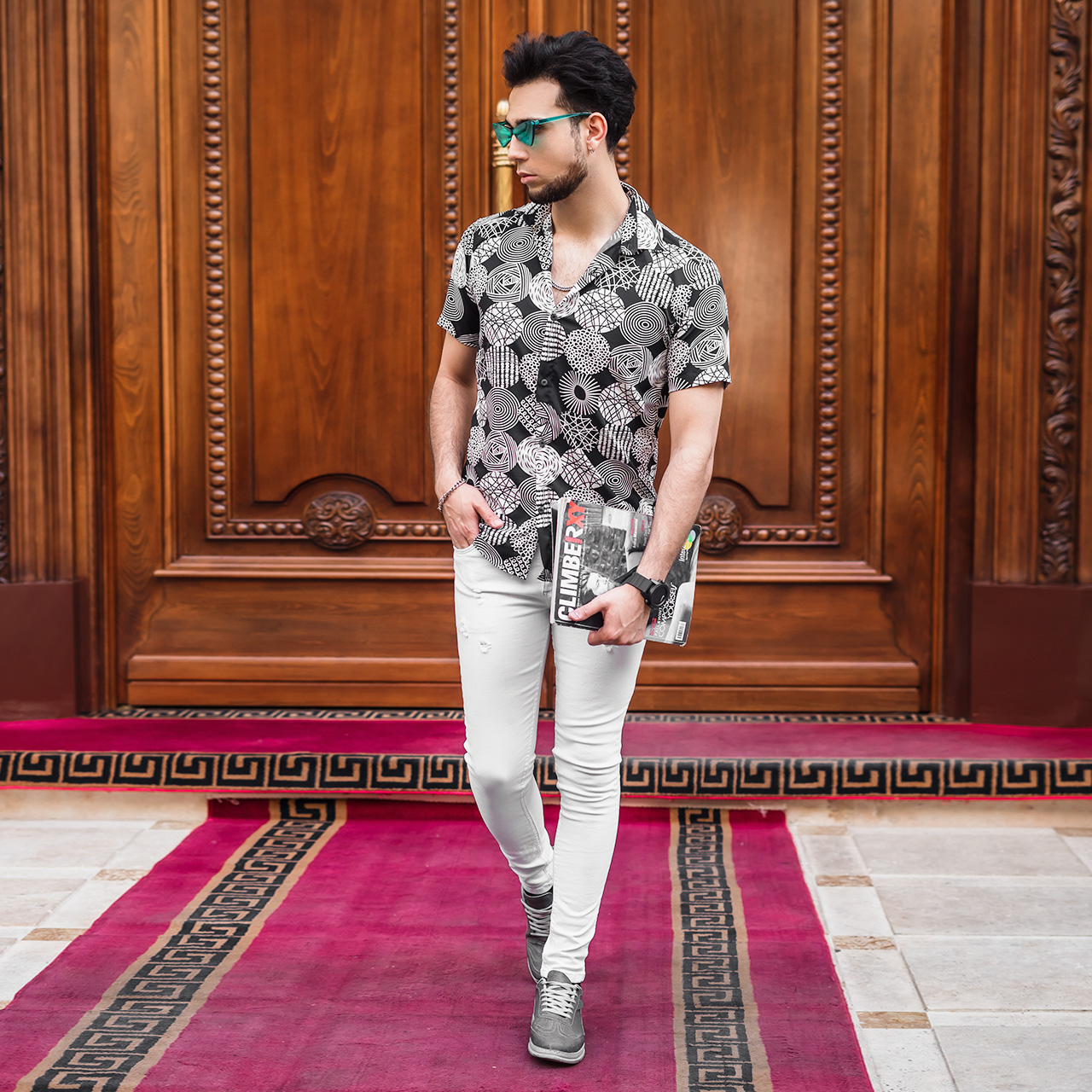 پیراهن هاوایی مردانه طرح دایره مدل amona