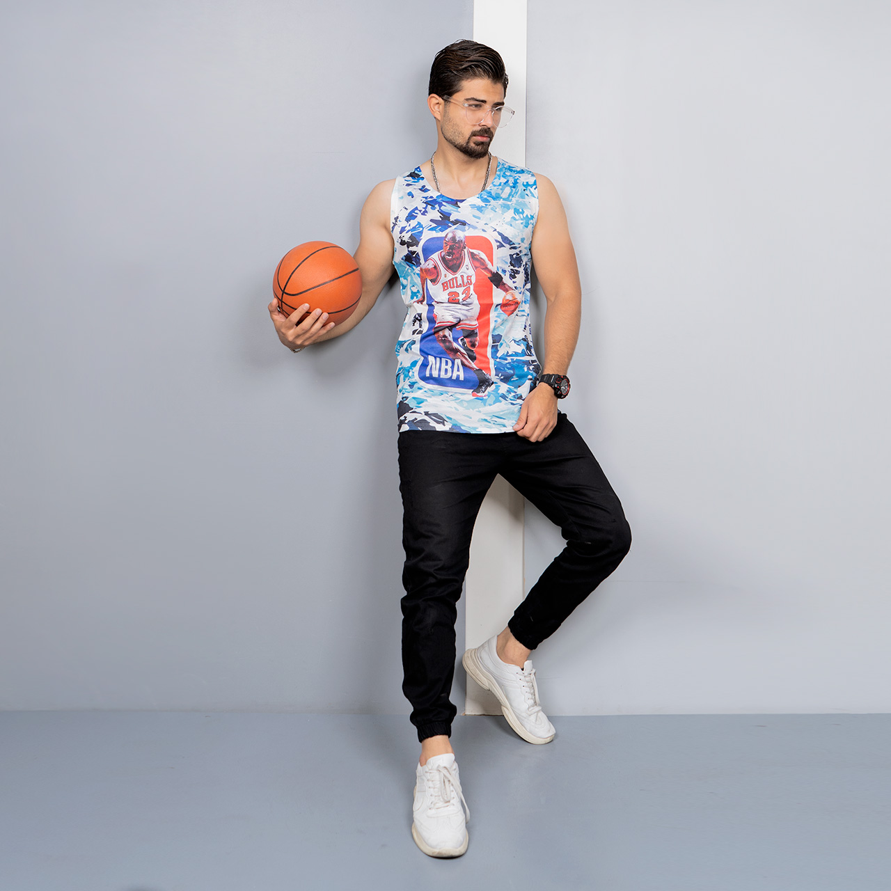 رکابی (T) چند رنگ مردانه مدل NBA