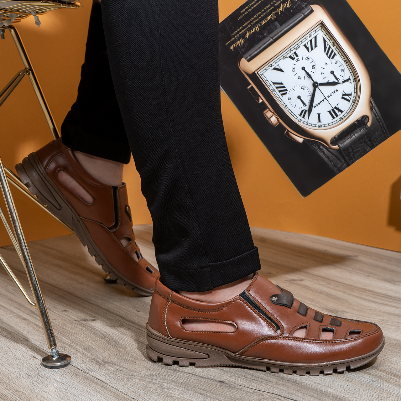 صندل مردانه قهوه ای مدل Mahram