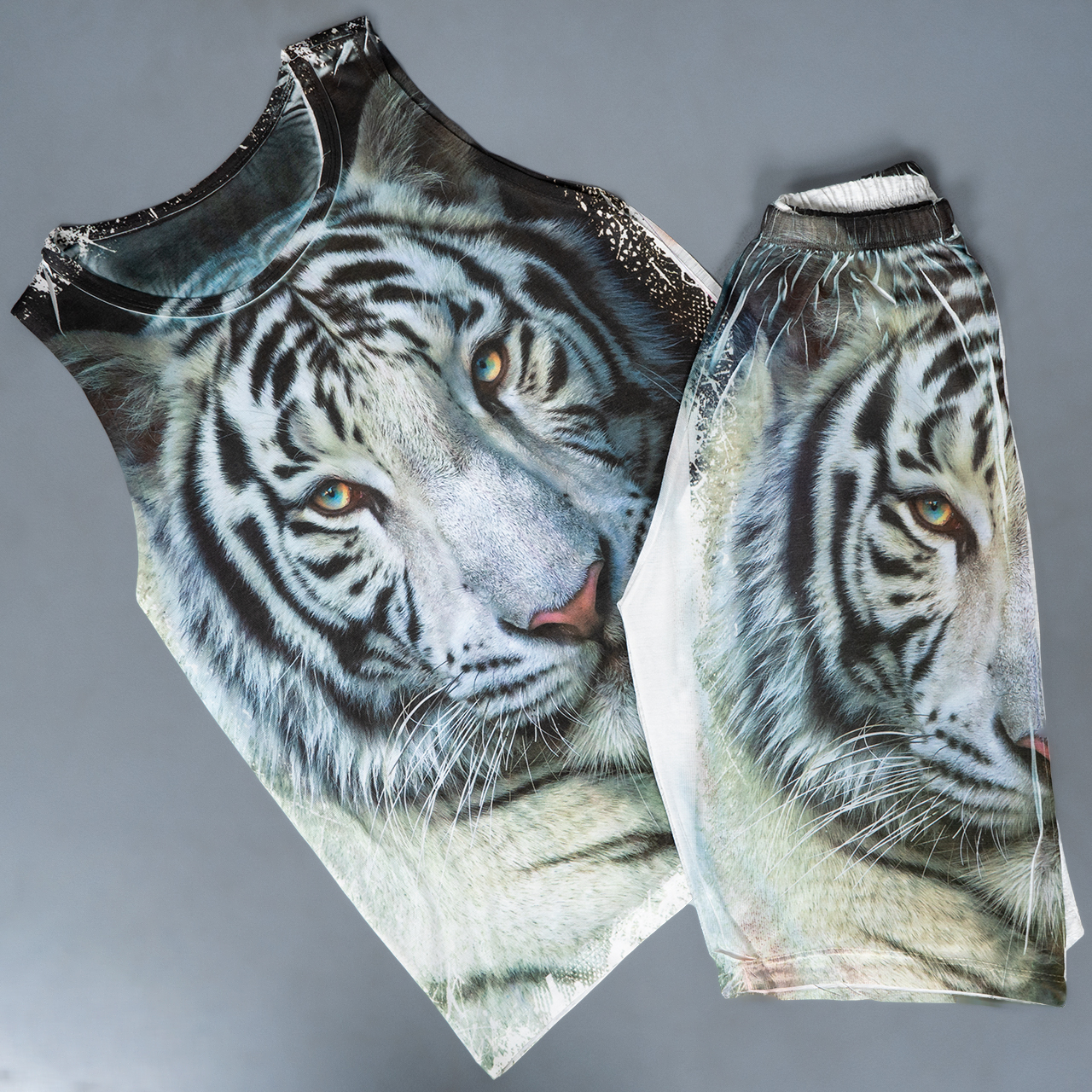 ست رکابی شلوارک طرح ببرقهوه ای مردانه مدل A31