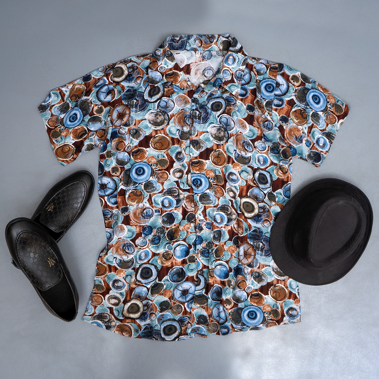 پیراهن هاوایی آبرنگی دایره ای مردانه مدل T22