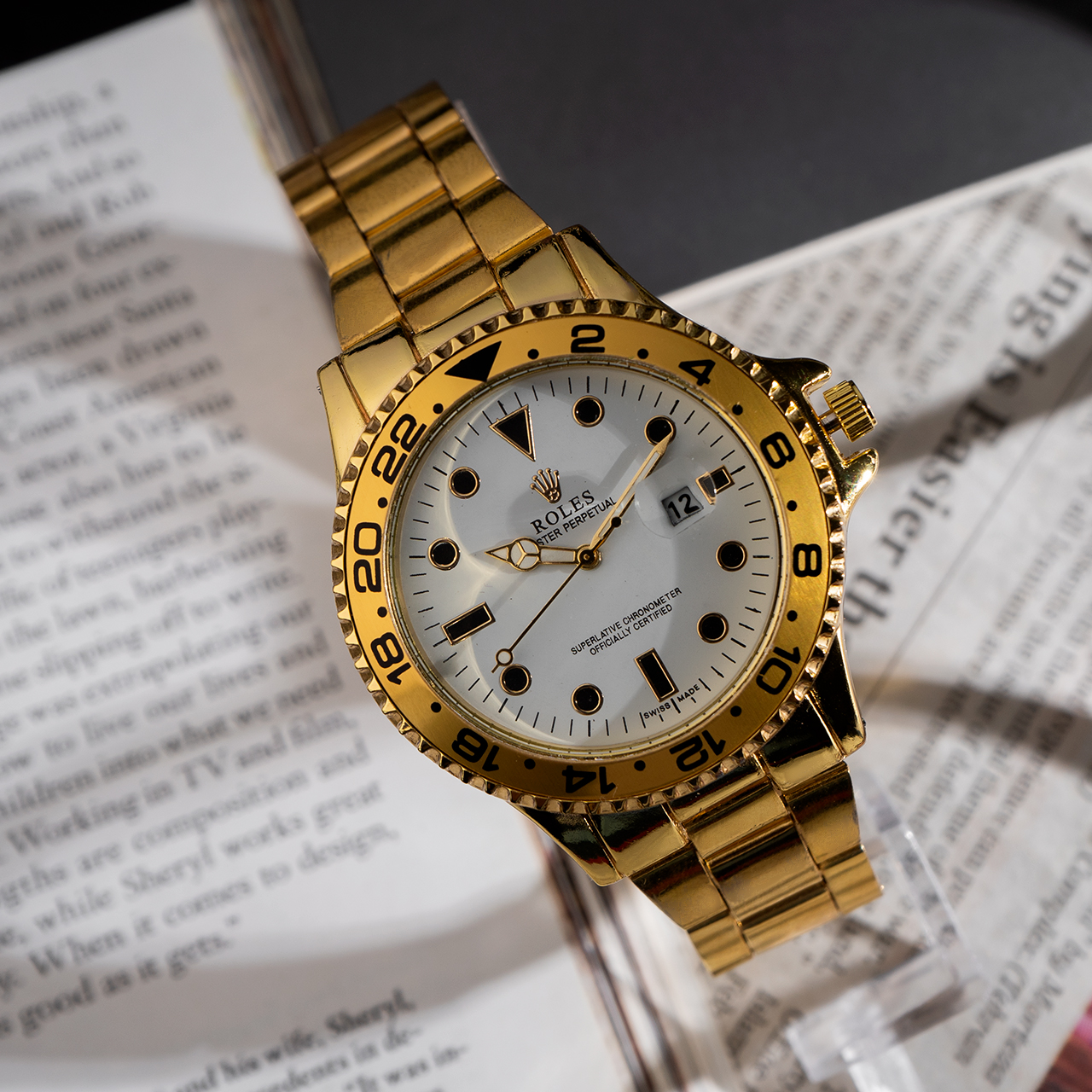 ساعت رولکس طلایی صفحه سفیدمردانه مدل 435