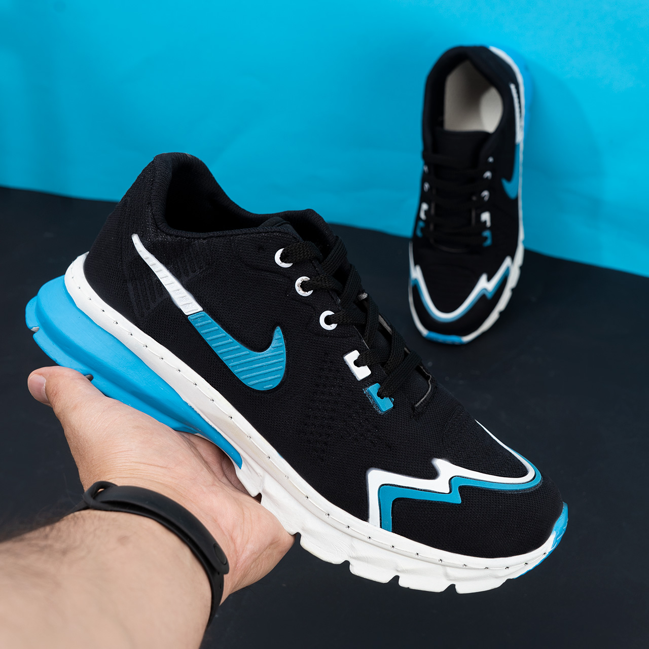 کفش نایک مشکی آبی خط دار مردانه مدل Sibon