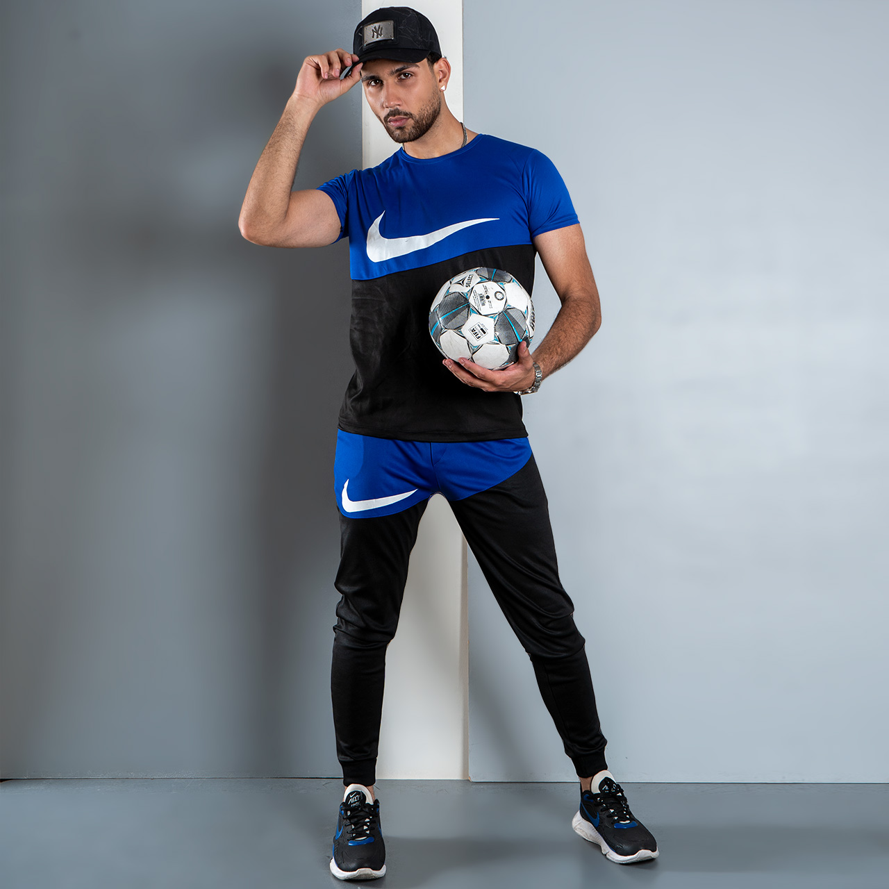 ست تیشرت شلوار نایک مشکی آبی مردانه مدلMs2