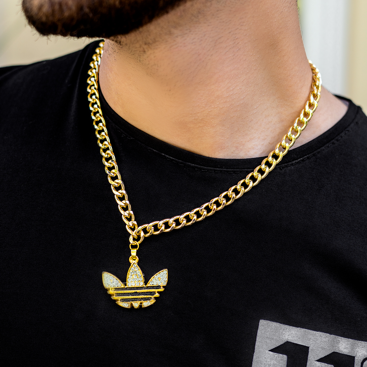 گردنبند آویز دار آدیداس طلایی مردانه مدل A40