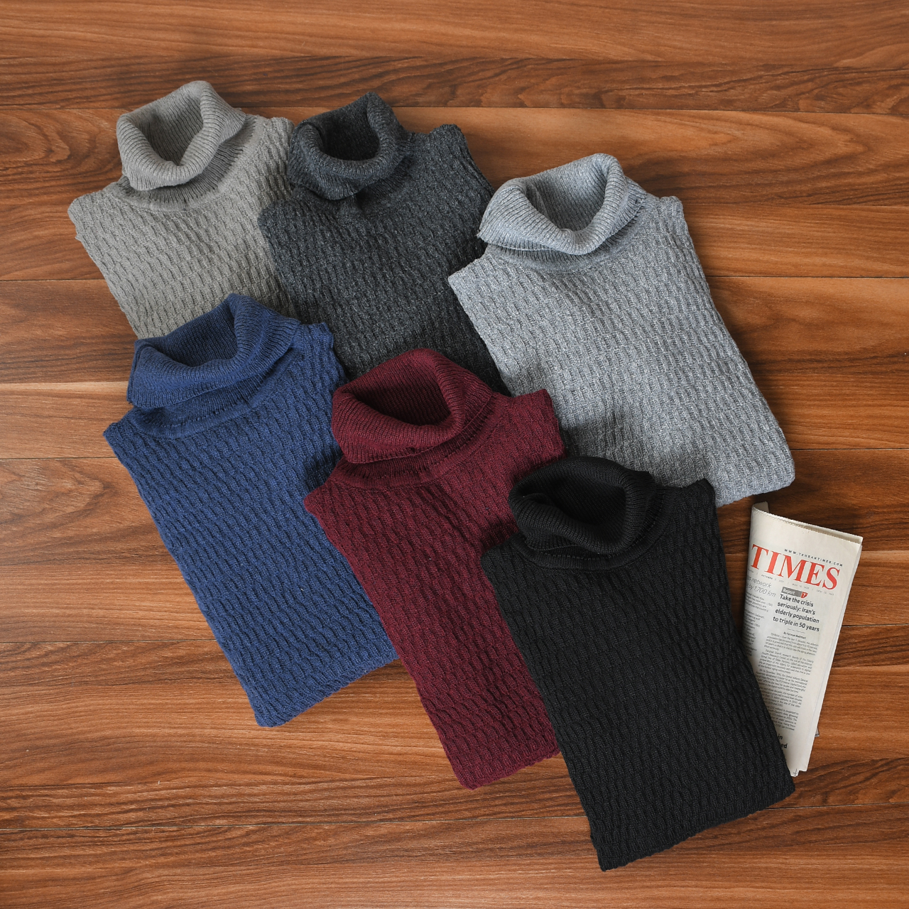 پلیور یقه اسکی آبی طرح راه راه مردانه مدلT10