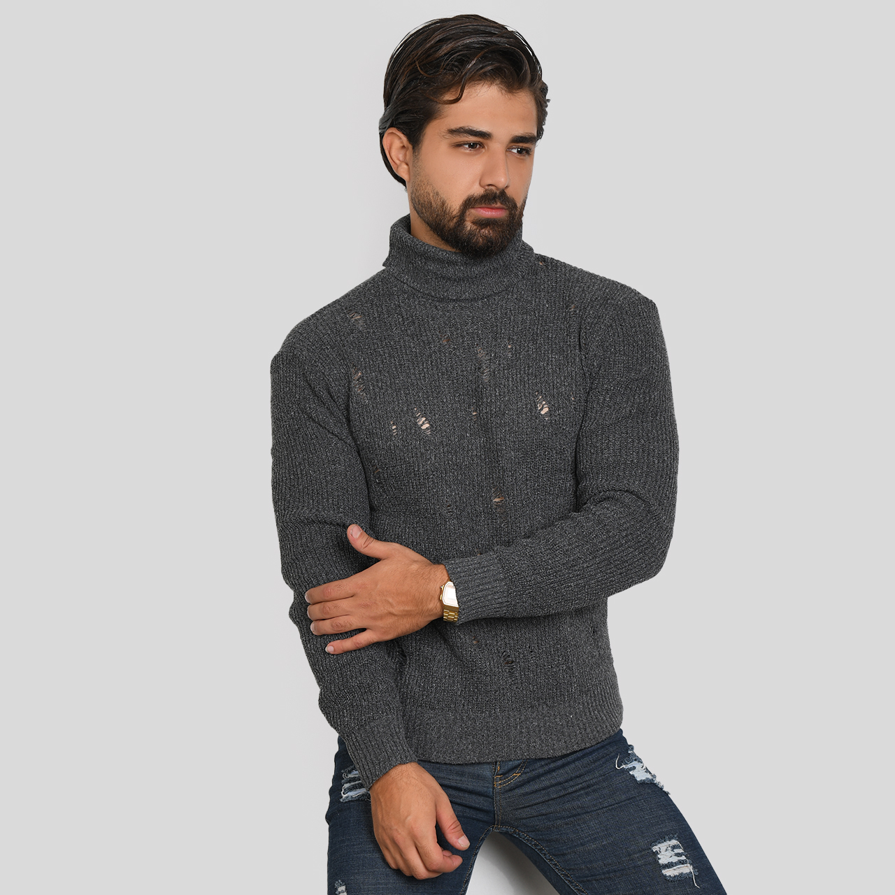 پلیور یقه اسکی ذغالی زاپ دار مردانه مدل U10