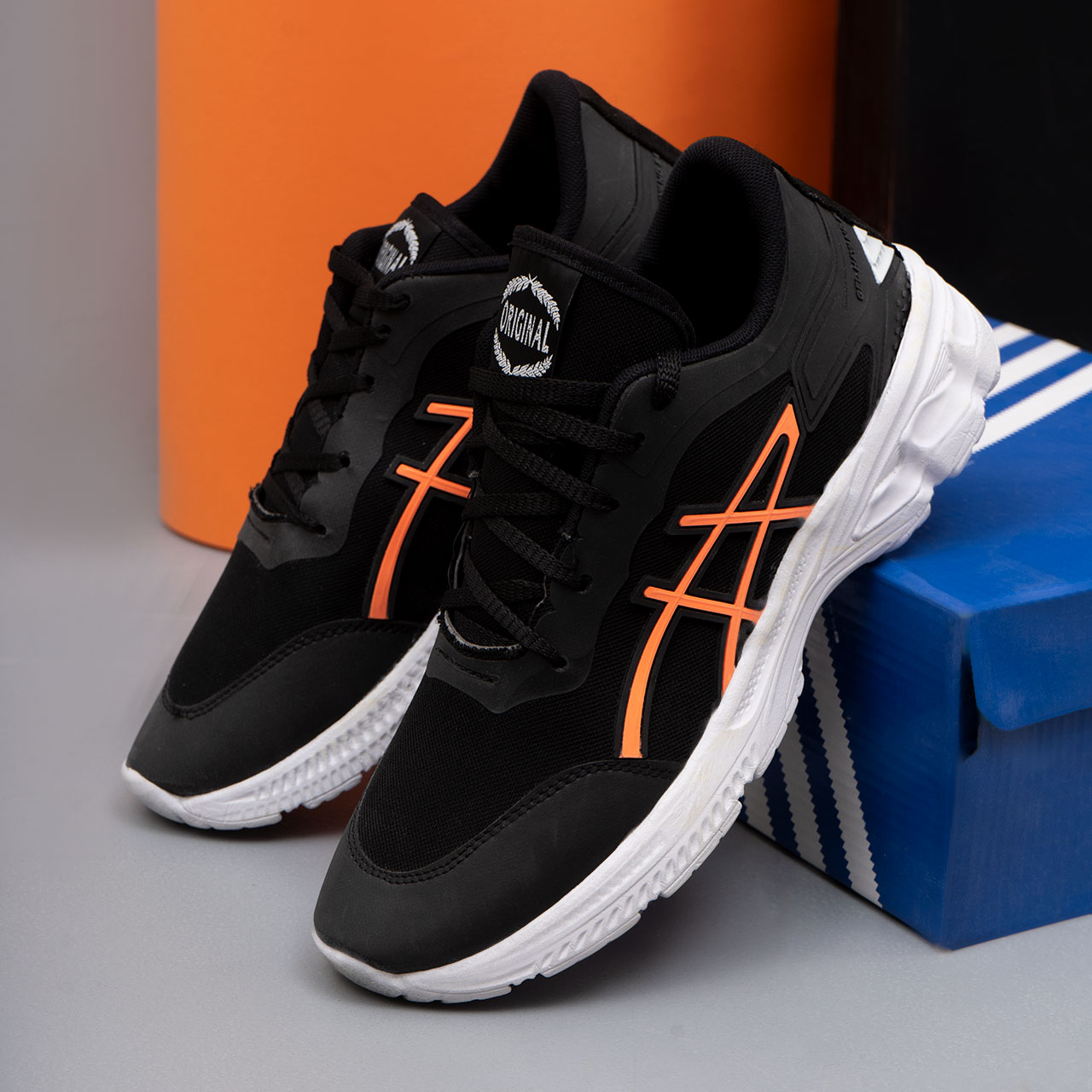 کفش ورزشی مشکی نارنجی زیره سفید مردانه مدل Rail