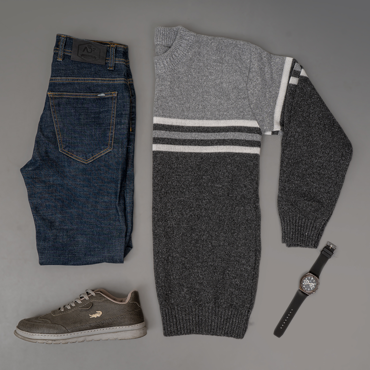 پلیور راه راه طوسی مردانه مدل T102