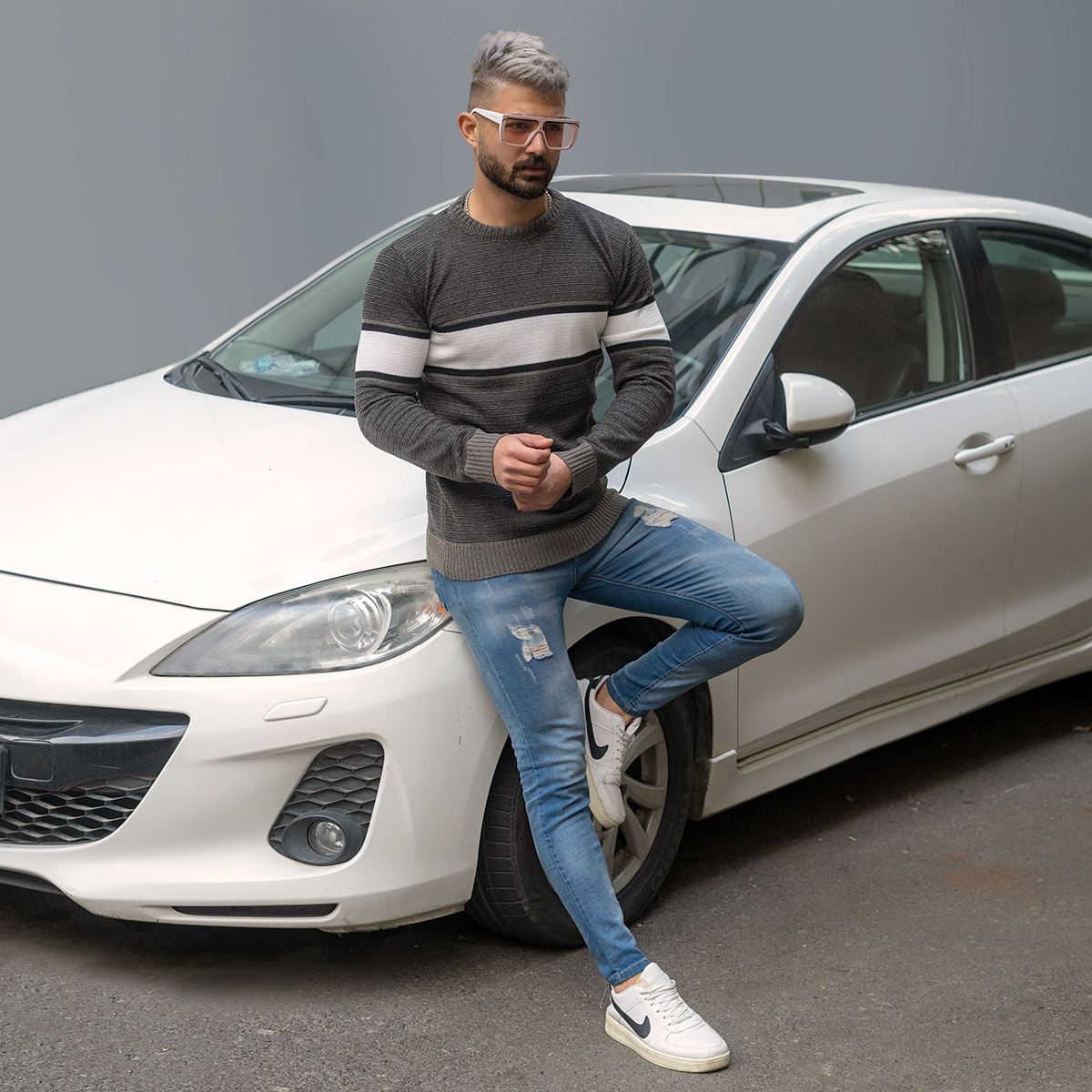 پلیور مردانه سفید- قهوه ای مدل Madis