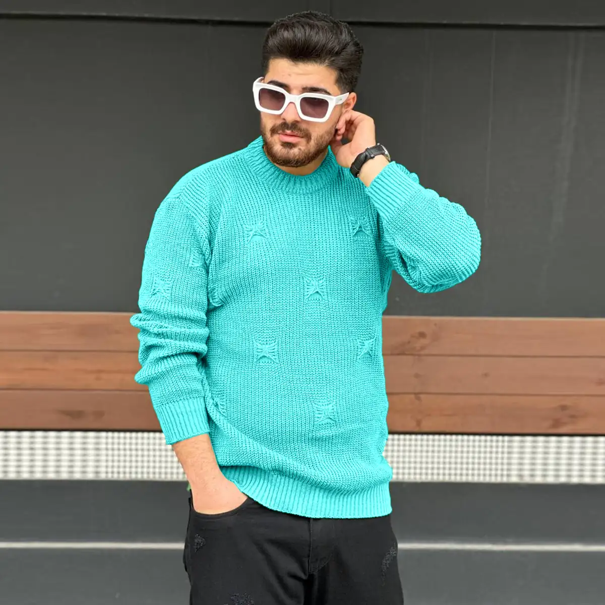 پلیور زاپ دار فیروزه ای مردانه مدلDeta