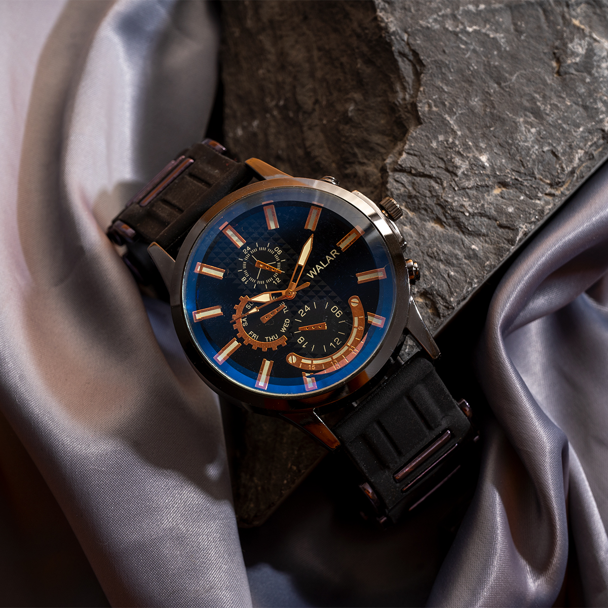 ساعت مردانه walar مشکی صفحه سرمه ای مدل A720