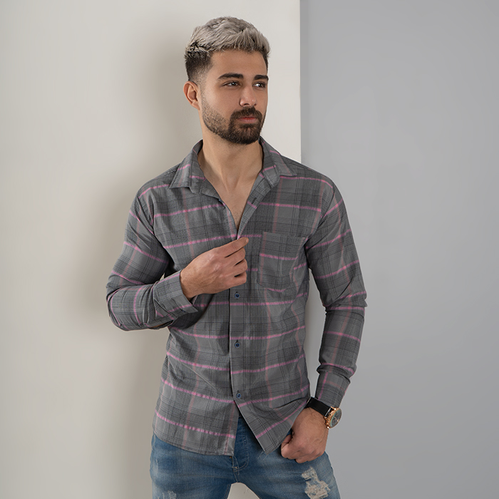پیراهن مردانه طوسی تیره صورتی مدل ahora